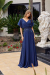 Load image into Gallery viewer, Wholesale Flutter Sleeve Beaded Waist Chiffon A-Line Mother of Bride Evening Gown by LAXME152