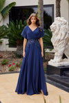 Load image into Gallery viewer, Wholesale Flutter Sleeve Beaded Waist Chiffon A-Line Mother of Bride Evening Gown by LAXME152