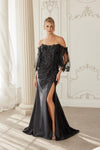 Load image into Gallery viewer, Wholesale Scoop Neck Butterfly Cape Sleeve Sequin Beaded Trumpet Gown with Slit by LAXME153 - - Dress LAX