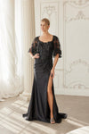 Load image into Gallery viewer, Wholesale Scoop Neck Butterfly Cape Sleeve Sequin Beaded Trumpet Gown with Slit by LAXME153 - - Dress LAX