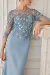 Load image into Gallery viewer, Wholesale Sheer 3/4 Sleeve Sequin Embroidered Trumpet Mother of the Bride Gown by LAXMH159 - - Dress LAX