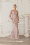 Load image into Gallery viewer, Wholesale Sheer 3/4 Sleeve Sequin Embroidered Trumpet Mother of the Bride Gown by LAXMH159 - TAUPE - Dress LAX