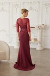 Load image into Gallery viewer, Wholesale Beaded Illusion Three-Quarter Sleeve Mother of the Bride Gown with Slit by LAXMH161 - - Dress LAX