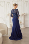 Load image into Gallery viewer, Wholesale Beaded Illusion Three-Quarter Sleeve Mother of the Bride Gown with Slit by LAXMH161 - - Dress LAX