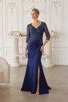 Load image into Gallery viewer, Wholesale Beaded Illusion Three-Quarter Sleeve Mother of the Bride Gown with Slit by LAXMH161 - - Dress LAX