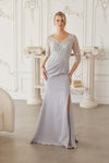 Load image into Gallery viewer, Wholesale Beaded Illusion Three-Quarter Sleeve Mother of the Bride Gown with Slit by LAXMH161 - SILVER - Dress LAX