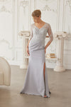 Load image into Gallery viewer, Wholesale Beaded Illusion Three-Quarter Sleeve Mother of the Bride Gown with Slit by LAXMH161 - - Dress LAX