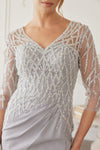Load image into Gallery viewer, Wholesale Beaded Illusion Three-Quarter Sleeve Mother of the Bride Gown with Slit by LAXMH161 - - Dress LAX