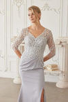 Load image into Gallery viewer, Wholesale Beaded Illusion Three-Quarter Sleeve Mother of the Bride Gown with Slit by LAXMH161 - - Dress LAX