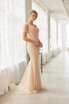 Load image into Gallery viewer, Wholesale Short Sleeve All-Over Beaded Art Deco Tulle Trumpet Evening Gown with Train by LAXMH162 - - Dress LAX