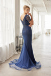 Load image into Gallery viewer, Wholesale Short Sleeve All-Over Beaded Art Deco Tulle Trumpet Evening Gown with Train by LAXMH162 - - Dress LAX
