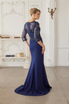 Load image into Gallery viewer, Wholesale Floral EmbroideredTrumpet Mother of the Bride Gown with Slit by LAXMH163 - - Dress LAX