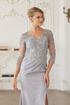 Load image into Gallery viewer, Wholesale Floral EmbroideredTrumpet Mother of the Bride Gown with Slit by LAXMH163 - - Dress LAX