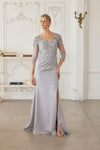 Load image into Gallery viewer, Wholesale Floral EmbroideredTrumpet Mother of the Bride Gown with Slit by LAXMH163 - SILVER - Dress LAX