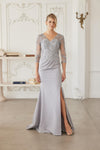 Load image into Gallery viewer, Wholesale Floral EmbroideredTrumpet Mother of the Bride Gown with Slit by LAXMH163 - - Dress LAX