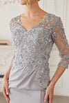 Load image into Gallery viewer, Wholesale Floral EmbroideredTrumpet Mother of the Bride Gown with Slit by LAXMH163 - - Dress LAX