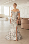 Load image into Gallery viewer, Wholesale Off-Shoulder Sweetheart Floral Jacquard Corset Bodice Mermaid Evening Gown by LAXMJ142 - GOLD GREEN - Dress LAX