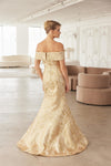 Load image into Gallery viewer, Wholesale Off-Shoulder Metallic Jacquard Brocade Trumpet Formal Evening Gown by LAXMJ144 - - Dress LAX
