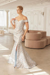 Load image into Gallery viewer, Wholesale Off-Shoulder Sweetheart Floral Jacquard Corset Bodice Mermaid Evening Gown by LAXMJ142 - - Dress LAX