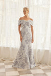 Load image into Gallery viewer, Wholesale Off-Shoulder Floral Jacquard Brocade Trumpet Evening Gown with Sweep Train by LAXMT154 - BLUE - Dress LAX