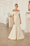 Load image into Gallery viewer, Wholesale Off-Shoulder Floral Jacquard Brocade Trumpet Evening Gown with Sweep Train by LAXMT154 - GOLD - Dress LAX