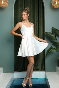LA Merchandise LAXR759 Simple Short Satin Bridesmaids Dress W/ Pockets - WHITE - Dress LA Merchandise