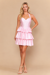 Load image into Gallery viewer, LAY26270 Wholesale Pearl Embellished Dress Halter Neck Satin Tiered Ruffle Homecoming Dress - PINK WHITE - Homecoming Dress LAY