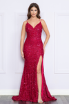 Load image into Gallery viewer, La Merchandise LAY9102 Sexy Open Back Prom Full Sequined Dress w/ Slit - RED BERRY - LA Merchandise