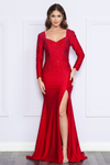 Load image into Gallery viewer, La Merchandise LAY9114 Long Sleeve Stretchy Formal Gown w/ Rhinestones - RED - LA Merchandise