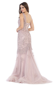 Sleeveless lace applique full length mesh dress- LA1598 - - LA Merchandise