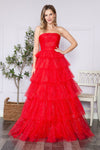 Load image into Gallery viewer, LA Merchandise LAY9386 A-line Layered Strapless Classy Prom Gown - RED - LA Merchandise