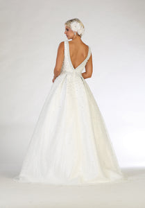 LA Merchandise LA112B Sleeveless V-Neck Bridal Ball Gown with Pearls - - LA Merchandise