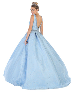 LA Merchandise LA112 Sleeveless V-Neck Pearls Quinceanera Ball Gown - - LA Merchandise