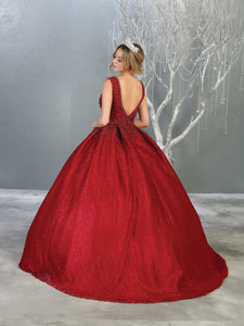 LA Merchandise LA112 Sleeveless V-Neck Pearls Quinceanera Ball Gown - - LA Merchandise