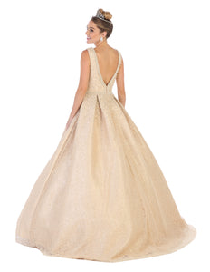 LA Merchandise LA112 Sleeveless V-Neck Pearls Quinceanera Ball Gown - - LA Merchandise