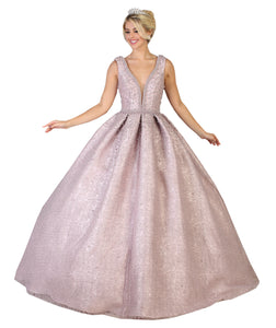 LA Merchandise LA112 Sleeveless V-Neck Pearls Quinceanera Ball Gown - Mauve - LA Merchandise