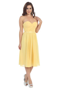 LA Merchandise LA1161 Corset Strapless Pleated Short Bridesmaids Dress - Yellow - LA Merchandise