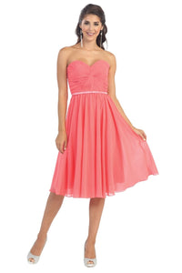 LA Merchandise LA1161 Corset Strapless Pleated Short Bridesmaids Dress - Coral - LA Merchandise