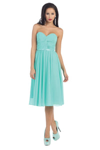 LA Merchandise LA1161 Corset Strapless Pleated Short Bridesmaids Dress - Aqua - LA Merchandise