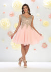 Load image into Gallery viewer, LA Merchandise LA1417 V Neck Embroidered A Line Short Homecoming Dress - Blush - LA Merchandise
