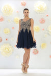 Load image into Gallery viewer, LA Merchandise LA1417 V Neck Embroidered A Line Short Homecoming Dress - Navy - LA Merchandise