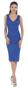 LA Merchandise LA1426 Sleeveless V Neck Short Mother of Bride Dress - Royal/Blue 4XL - LA Merchandise