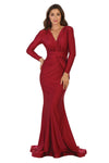 Load image into Gallery viewer, LA Merchandise LA1530 V Neck Long Sleeve Formal Evening Dress - BURGUNDY - LA Merchandise