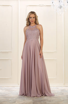 LA Merchandise LA1557 Halter A Line Open Back Wholesale Formal Dress - Mauve - Dress LA Merchandise