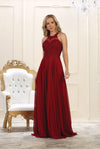 Load image into Gallery viewer, LA Merchandise LA1557 Halter A Line Open Back Wholesale Formal Dress - Burgundy - Dress LA Merchandise