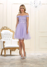 Load image into Gallery viewer, LA Merchandise LA1565 Off Shoulder A Line Mesh Short Homecoming Dress - Lilac - LA Merchandise