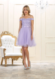 LA Merchandise LA1565 Off Shoulder A Line Mesh Short Homecoming Dress - Lilac - LA Merchandise