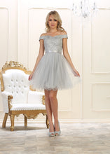 Load image into Gallery viewer, LA Merchandise LA1565 Off Shoulder A Line Mesh Short Homecoming Dress - Silver - LA Merchandise