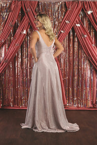 LA Merchandise LA1875 V-Neck Glitter A-Line Pleated Gala Dress - - Dress LA Merchandise