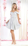 Load image into Gallery viewer, LA Merchandise LA1877 Glitter Off The Shoulder Short Homecoming Dress - SILVER 2 - LA Merchandise